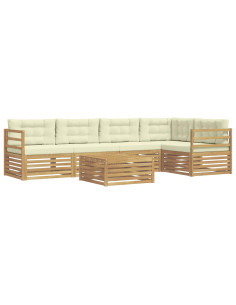 Set di divani da esterno 6 pcs Bianco e Crema Poliestere 2
