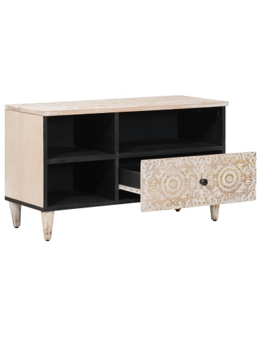 Mobile TV Bianco 80 x 33,5 x 46 cm Legno di mango massello
