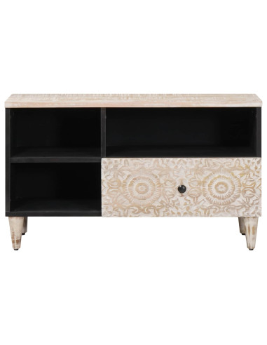 Mobile TV Bianco 80 x 33,5 x 46 cm Legno di mango massello