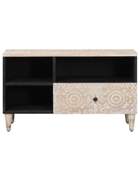 Mobile TV Bianco 80 x 33,5 x 46 cm Legno di mango massello