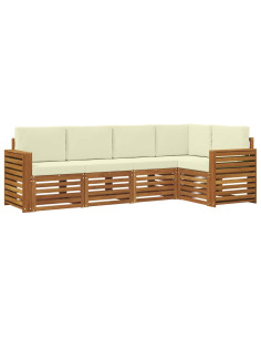 Set divani 5 pcs Naturale e Crema Legno di Acacia Massello 2