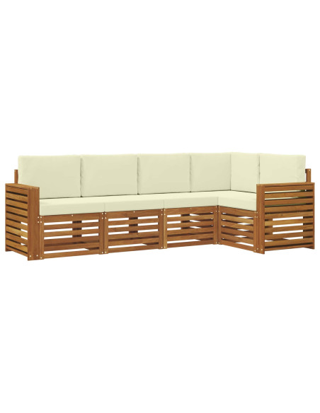 Set divani 5 pcs Naturale e Crema Legno di Acacia Massello