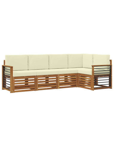 Set divani 5 pcs Naturale e Crema Legno di Acacia Massello