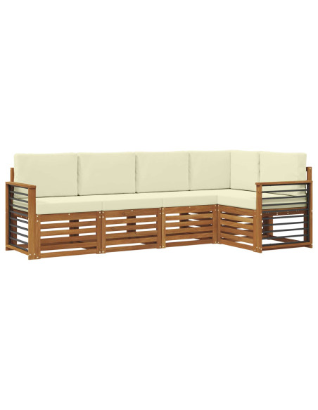 Set divani 5 pcs Naturale e Crema Legno di Acacia Massello