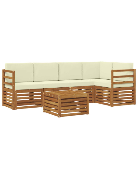 Set divani 6 pcs Naturale e Crema Legno di Acacia Massello
