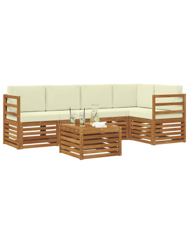 Set divani 6 pcs Naturale e Crema Legno di Acacia Massello