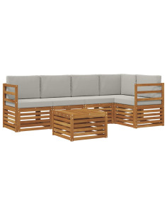 Set divani con cuscino 6 pcs Grigio Naturale e Chiaro 2