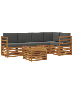 Set divani 6 pcs Naturale e Antracite Legno di Acacia Massello 2