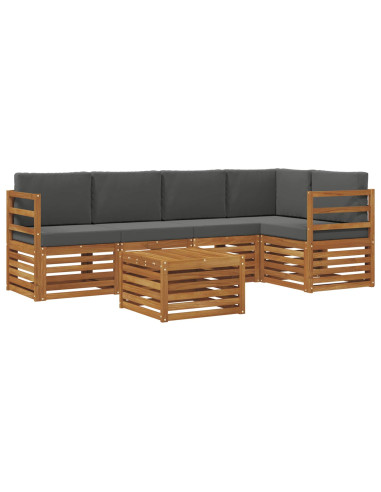 Set divani 6 pcs Naturale e Antracite Legno di Acacia Massello