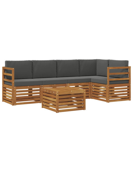 Set divani 6 pcs Naturale e Antracite Legno di Acacia Massello