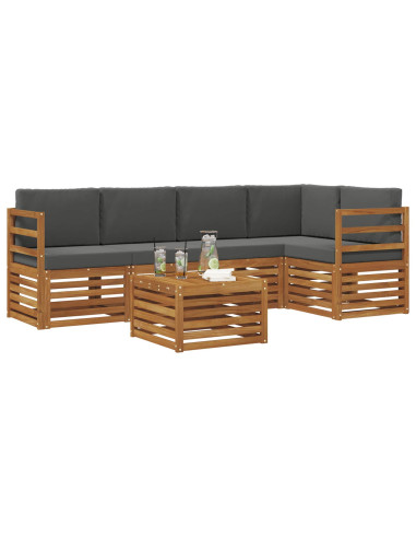 Set divani 6 pcs Naturale e Antracite Legno di Acacia Massello