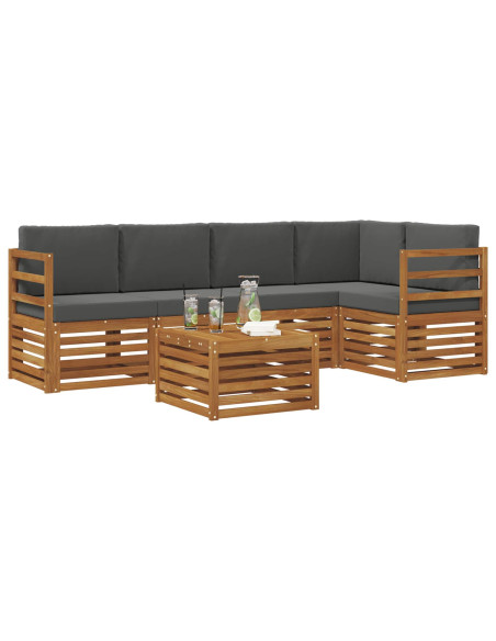 Set divani 6 pcs Naturale e Antracite Legno di Acacia Massello