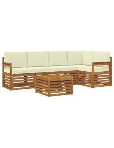 Set divani 6 pcs Naturale e Crema Legno di Acacia Massello 2