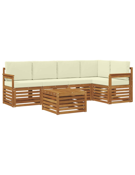 Set divani 6 pcs Naturale e Crema Legno di Acacia Massello