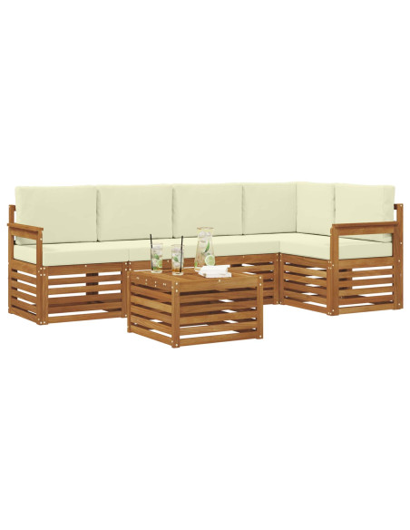 Set divani 6 pcs Naturale e Crema Legno di Acacia Massello