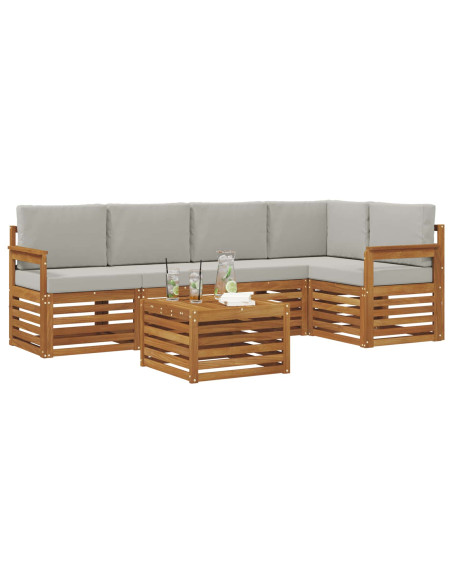 Set divani con cuscino 6 pcs Grigio Naturale e Chiaro