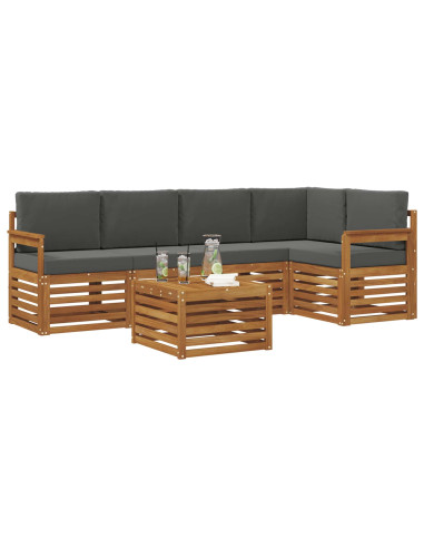 Set divani 6 pcs Naturale e Antracite Legno di Acacia Massello