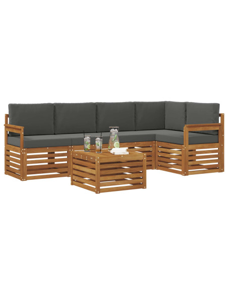 Set divani 6 pcs Naturale e Antracite Legno di Acacia Massello