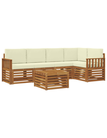 Set divani 6 pcs Naturale e Crema Legno di Acacia Massello