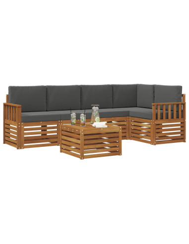 Set divani 6 pcs Naturale e Antracite Legno di Acacia Massello