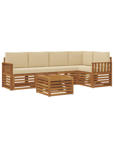 Set divani 6 pcs Naturale e Beige Legno di Acacia Massello