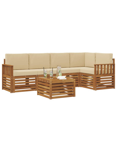 Set divani 6 pcs Naturale e Beige Legno di Acacia Massello