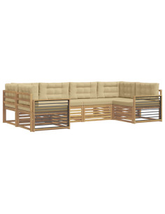 Set di divani da esterno con cuscino 6 pcs Bianco e Beige 2