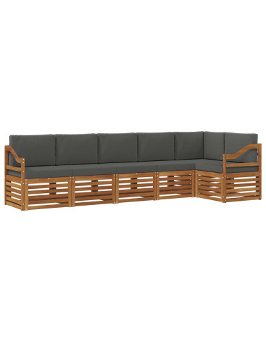 Set divani 6 pcs Naturale e Antracite Legno di Acacia Massello