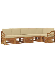 Set divani 6 pcs Naturale e Beige Legno di Acacia Massello 2