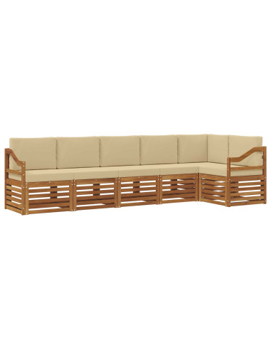 Set divani 6 pcs Naturale e Beige Legno di Acacia Massello
