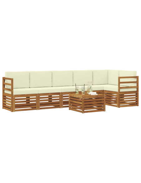 Set divani 7 pcs Naturale e Crema Legno di Acacia Massello