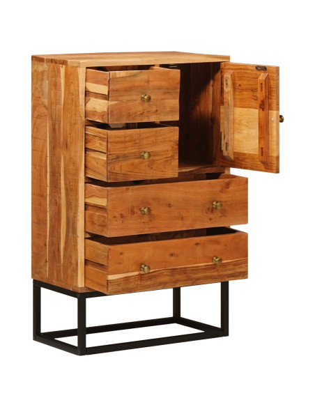 Cassettiera Naturale 55 x 30 x 90 cm Legno di Acacia Massello