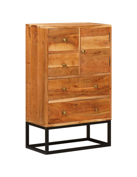 Cassettiera Naturale 55 x 30 x 90 cm Legno di Acacia Massello
