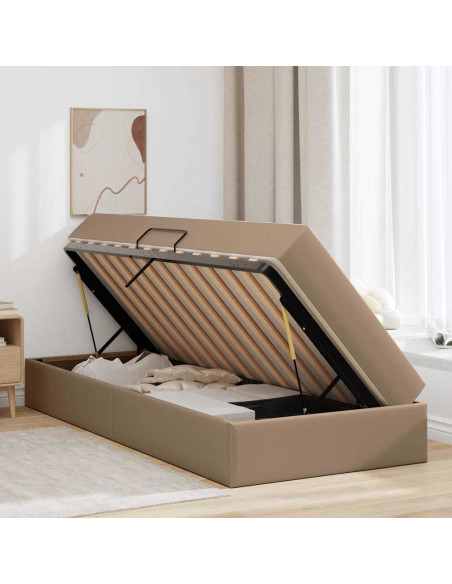 Letto con contenitore e materasso 2 pcs Cappuccino Pelle