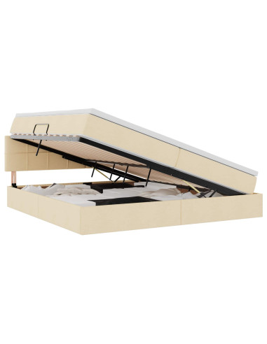 Letto con contenitore e LED con led Crema 200 x 200 cm Tessuto