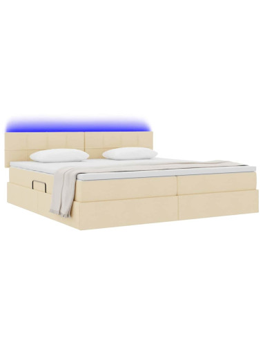 Letto con contenitore e LED con led Crema 200 x 200 cm Tessuto