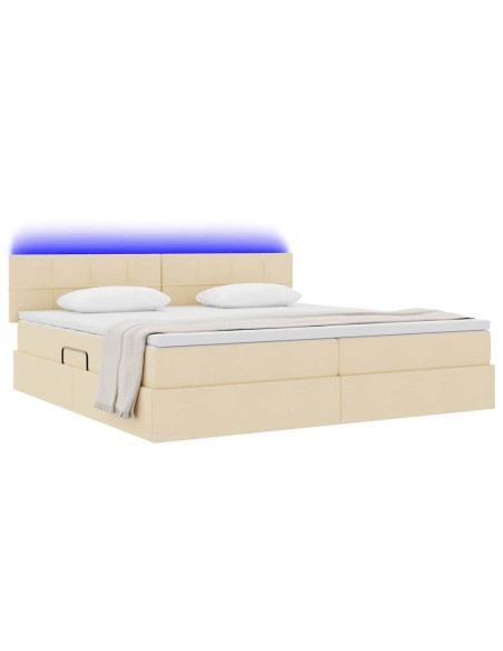 Letto con contenitore e LED con led Crema 200 x 200 cm Tessuto