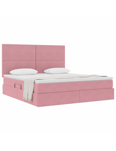 Letto con contenitore e materasso Rosa 160 x 200 cm Velluto