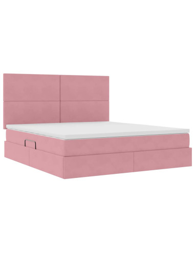 Letto con contenitore e materasso Rosa 160 x 200 cm Velluto