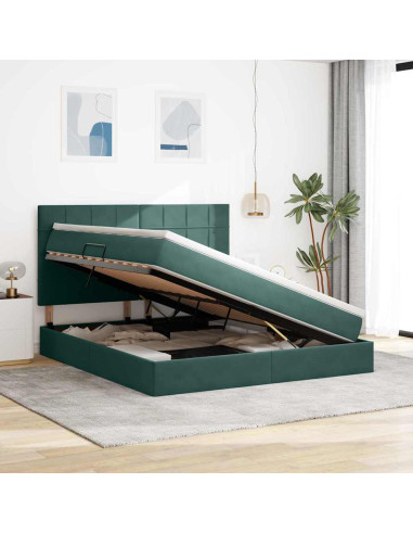 Letto con contenitore e materasso Verde Scuro 160 x 200 cm