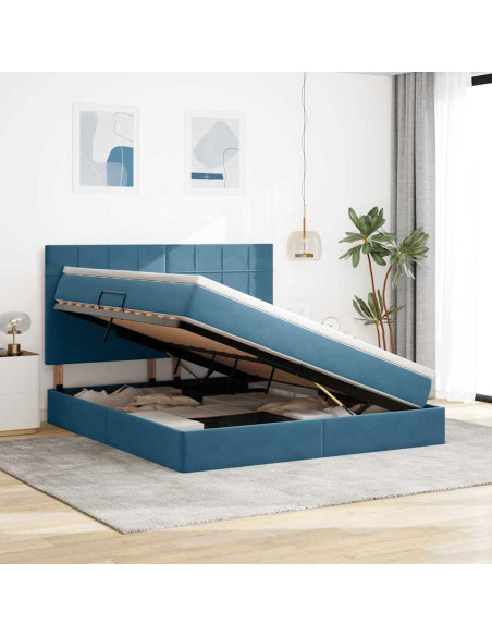 Letto con contenitore e materasso Blu Scuro 160 x 200 cm