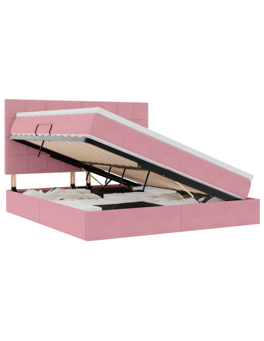 Letto con contenitore e materasso Rosa 160 x 200 cm Velluto