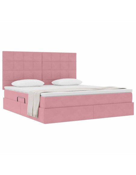 Letto con contenitore e materasso Rosa 160 x 200 cm Velluto