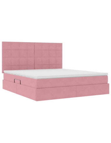 Letto con contenitore e materasso Rosa 160 x 200 cm Velluto
