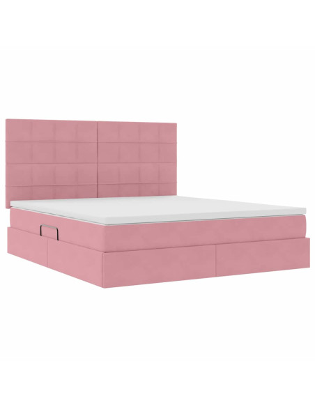 Letto con contenitore e materasso Rosa 160 x 200 cm Velluto
