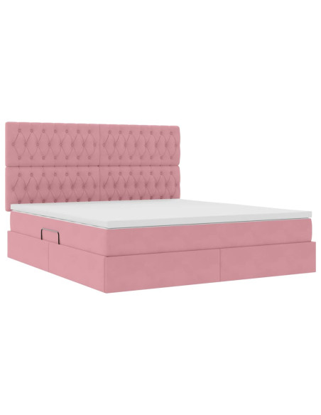 Letto con contenitore e materasso Rosa 160 x 200 cm Velluto
