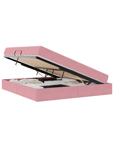 Letto con contenitore e materasso Rosa 160 x 200 cm Velluto