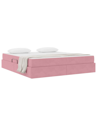 Letto con contenitore e materasso Rosa 160 x 200 cm Velluto