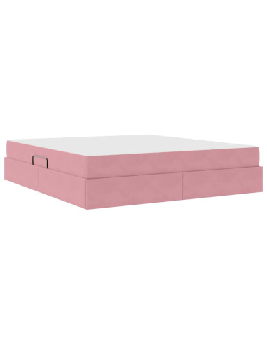 Letto con contenitore e materasso Rosa 160 x 200 cm Velluto