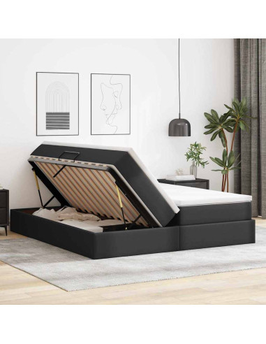 Letto con contenitore e materasso Nero 180 x 200 cm
